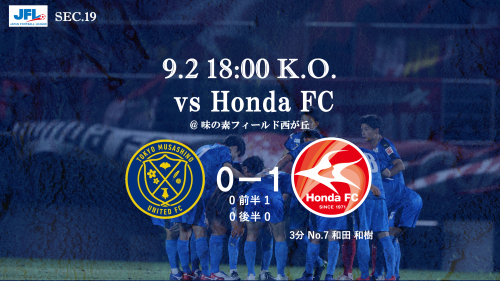 【MATCH REPORT】 第25回　JFL第19節 vs Honda FC